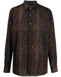 dunkelbraunes Langarmhemd mit Leopardenmuster von Tom Ford