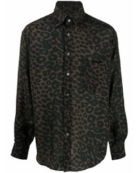 dunkelbraunes Langarmhemd mit Leopardenmuster von Tom Ford