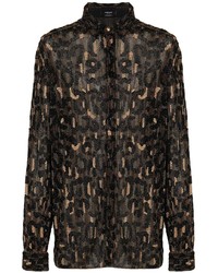 dunkelbraunes Langarmhemd mit Leopardenmuster von Versace