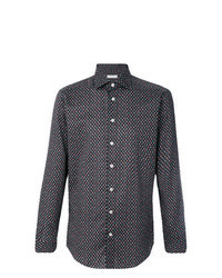 dunkelbraunes Langarmhemd mit Paisley-Muster