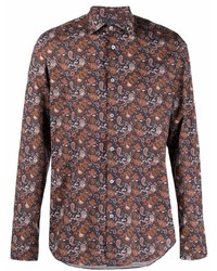 dunkelbraunes Langarmhemd mit Paisley-Muster von Manuel Ritz