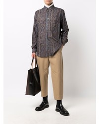 dunkelbraunes Langarmhemd mit Paisley-Muster von Paul Smith