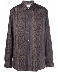 dunkelbraunes Langarmhemd mit Paisley-Muster von Paul Smith