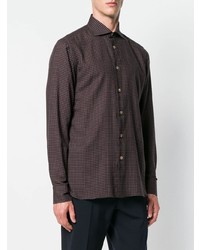 dunkelbraunes Langarmhemd mit Vichy-Muster von Borriello