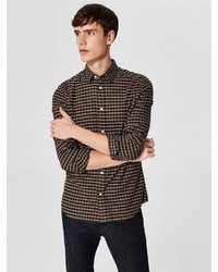 dunkelbraunes Langarmhemd mit Vichy-Muster von Selected Homme
