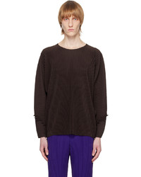 dunkelbraunes Langarmshirt von Homme Plissé Issey Miyake