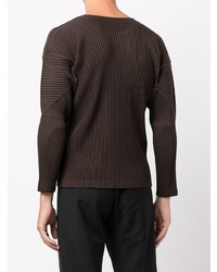 dunkelbraunes Langarmshirt von Homme Plissé Issey Miyake