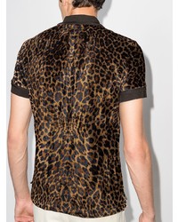 dunkelbraunes Polohemd mit Leopardenmuster von Tom Ford