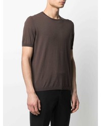 dunkelbraunes Strick T-Shirt mit einem Rundhalsausschnitt von La Fileria For D'aniello