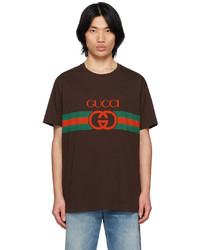 dunkelbraunes Strick T-Shirt mit einem Rundhalsausschnitt von Gucci