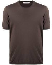 dunkelbraunes Strick T-Shirt mit einem Rundhalsausschnitt von La Fileria For D'aniello