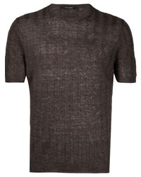dunkelbraunes Strick T-Shirt mit einem Rundhalsausschnitt von Tagliatore