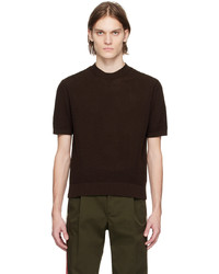 dunkelbraunes T-Shirt mit einem Rundhalsausschnitt aus Netzstoff von Factor's