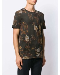 dunkelbraunes T-Shirt mit einem Rundhalsausschnitt mit Blumenmuster von Etro