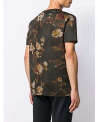 dunkelbraunes T-Shirt mit einem Rundhalsausschnitt mit Blumenmuster von Etro