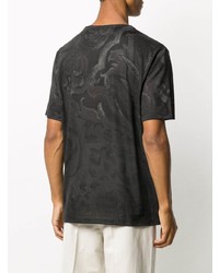 dunkelbraunes T-Shirt mit einem Rundhalsausschnitt mit Paisley-Muster von Etro