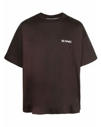 dunkelbraunes T-Shirt mit einem Rundhalsausschnitt von Sunnei