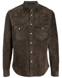 dunkelbraunes Wildlederlangarmhemd von Tom Ford