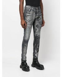 dunkelgraue bedruckte enge Jeans von purple brand