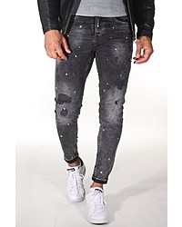 dunkelgraue bedruckte enge Jeans von Bright Jeans