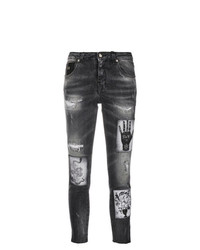 dunkelgraue bedruckte enge Jeans von John Richmond