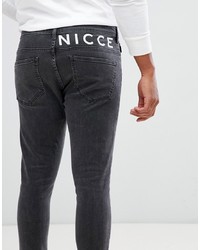 dunkelgraue bedruckte enge Jeans von Nicce London