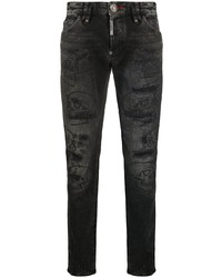 dunkelgraue bedruckte enge Jeans von Philipp Plein