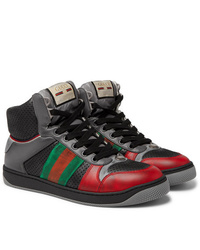 dunkelgraue bedruckte hohe Sneakers aus Leder von Gucci
