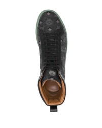 dunkelgraue bedruckte hohe Sneakers aus Segeltuch von MCM