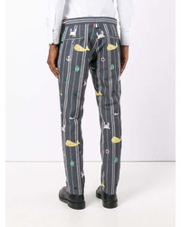 dunkelgraue bedruckte Hose von Thom Browne