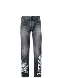 dunkelgraue bedruckte Jeans von Marcelo Burlon County of Milan