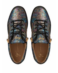 dunkelgraue bedruckte Leder niedrige Sneakers von Giuseppe Zanotti