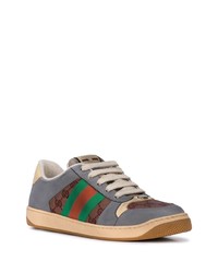 dunkelgraue bedruckte Leder niedrige Sneakers von Gucci