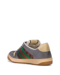 dunkelgraue bedruckte Leder niedrige Sneakers von Gucci