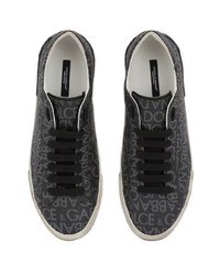 dunkelgraue bedruckte Segeltuch niedrige Sneakers von Dolce & Gabbana