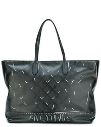 dunkelgraue bedruckte Shopper Tasche aus Leder von Moschino