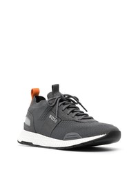 dunkelgraue bedruckte Wildleder niedrige Sneakers von BOSS