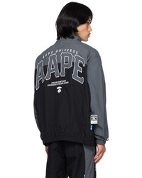 dunkelgraue bestickte Daunenjacke von AAPE BY A BATHING APE