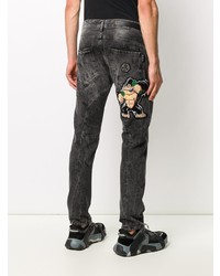 dunkelgraue bestickte enge Jeans von Philipp Plein