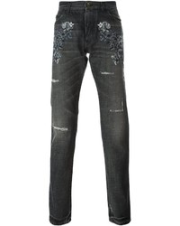 dunkelgraue bestickte Jeans von Dolce & Gabbana