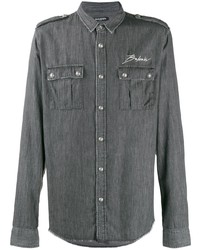 dunkelgraue bestickte Shirtjacke von Balmain