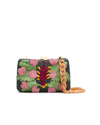 dunkelgraue bestickte Stroh Clutch