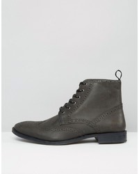 dunkelgraue Brogue Stiefel aus Leder von Asos