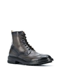 dunkelgraue Brogue Stiefel aus Leder von Officine Creative