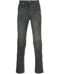 dunkelgraue enge Jeans aus Cord mit Destroyed-Effekten