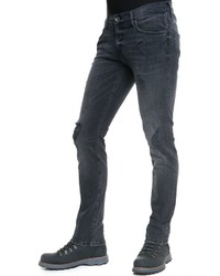 dunkelgraue enge Jeans mit Destroyed-Effekten von Big Star