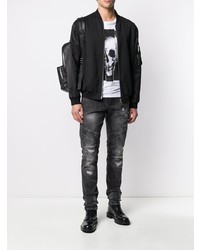 dunkelgraue enge Jeans mit Destroyed-Effekten von Philipp Plein