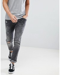 dunkelgraue enge Jeans mit Destroyed-Effekten von BLEND