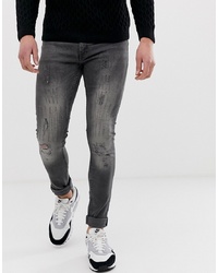dunkelgraue enge Jeans mit Destroyed-Effekten von Bolongaro Trevor