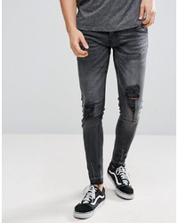 dunkelgraue enge Jeans mit Destroyed-Effekten von Brave Soul